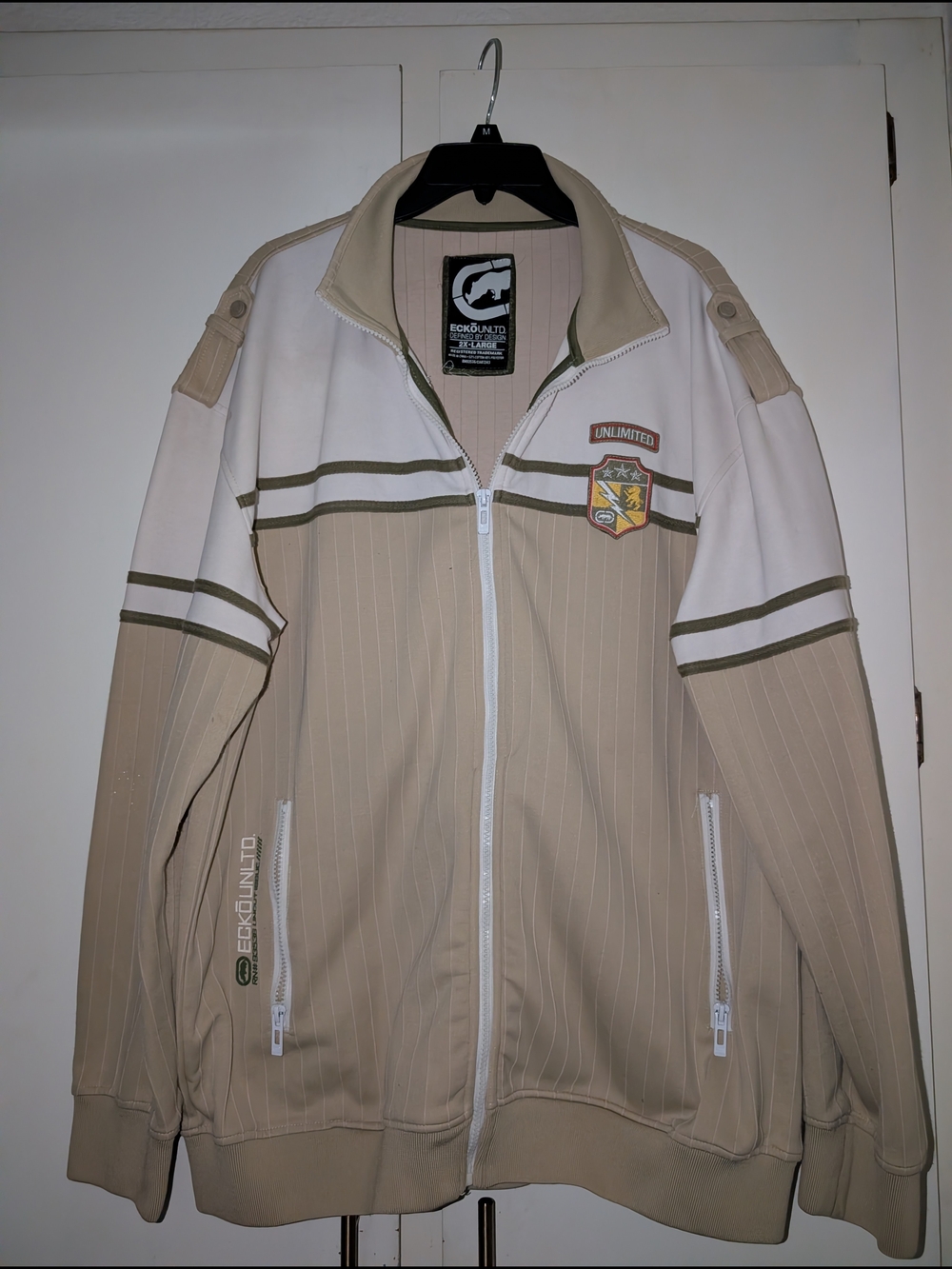 Ecko Unlimited Beige and White Zip-Up Track Jacket